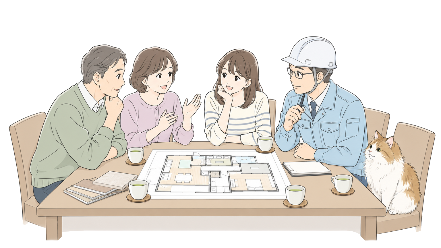 図面を見ながら住まいの相談をする様子